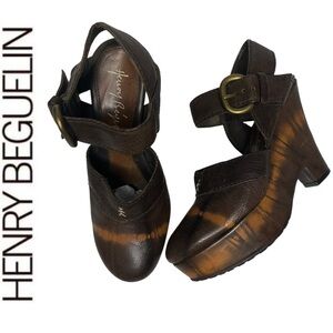 Vintage Henry Beguelin Leather Ankle Strap Clogs 7.5